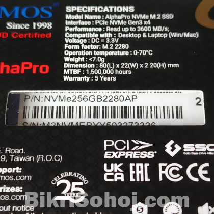 ssd: brand new Twinmos nvme alpha pro size 256Gb